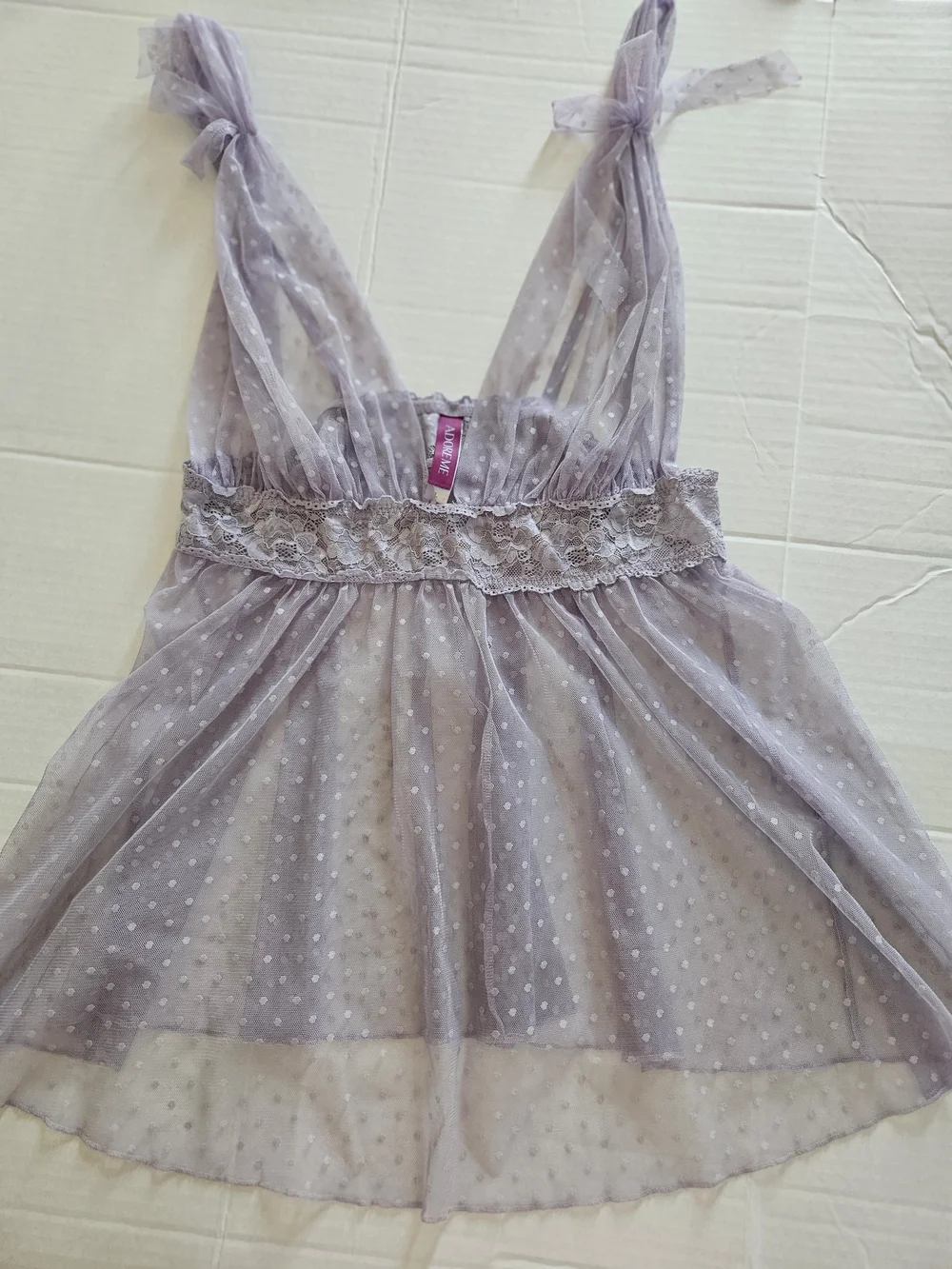 Adore Me Lavender Swiss Dot Sheer Mesh Babydoll Lace Size Large